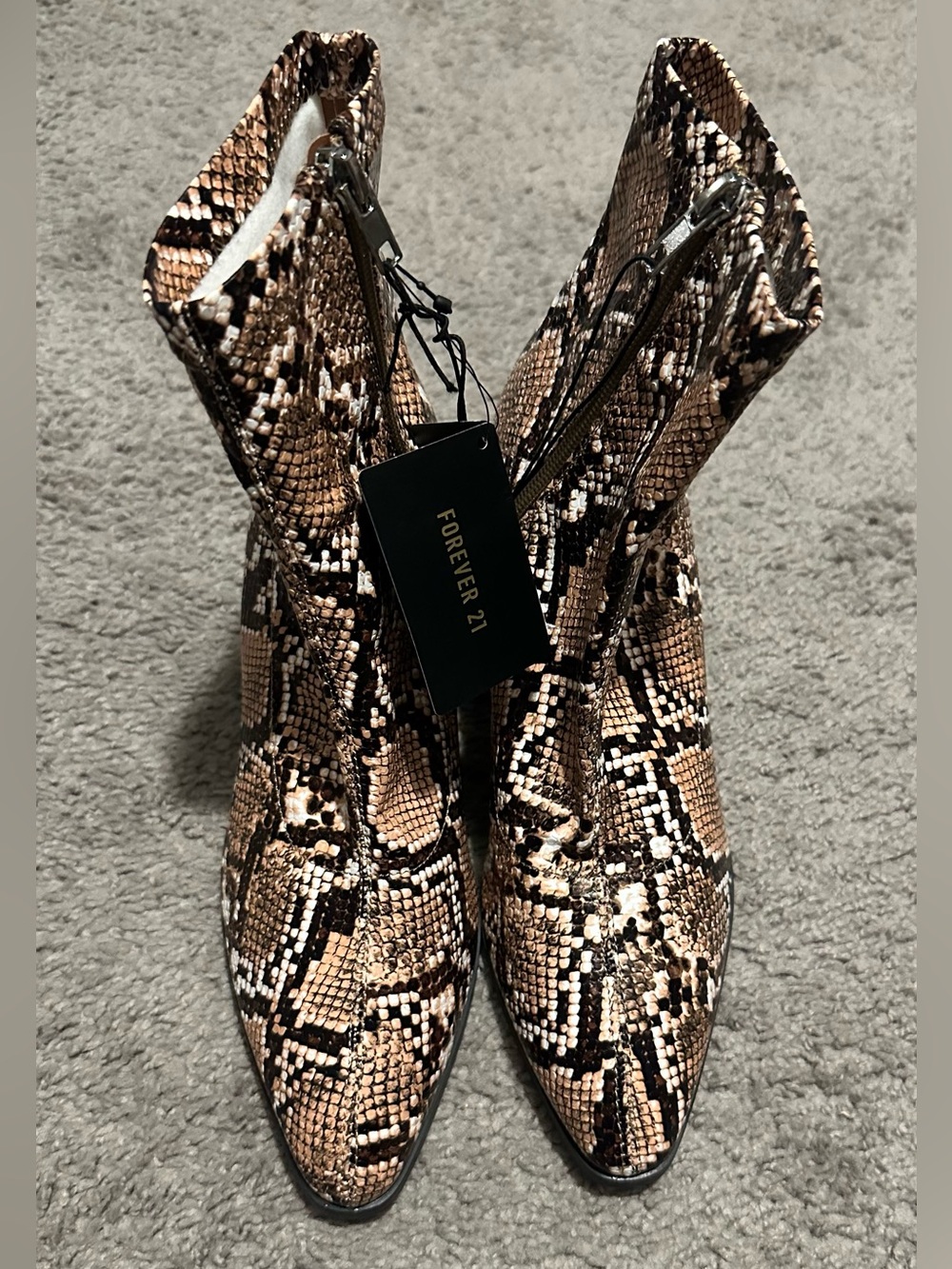 Forever 21 Camel & Black Snake-Print Ankle Booties Sz 8